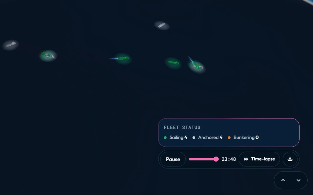 Peta armada: penanda kapal di laut dan status armada
