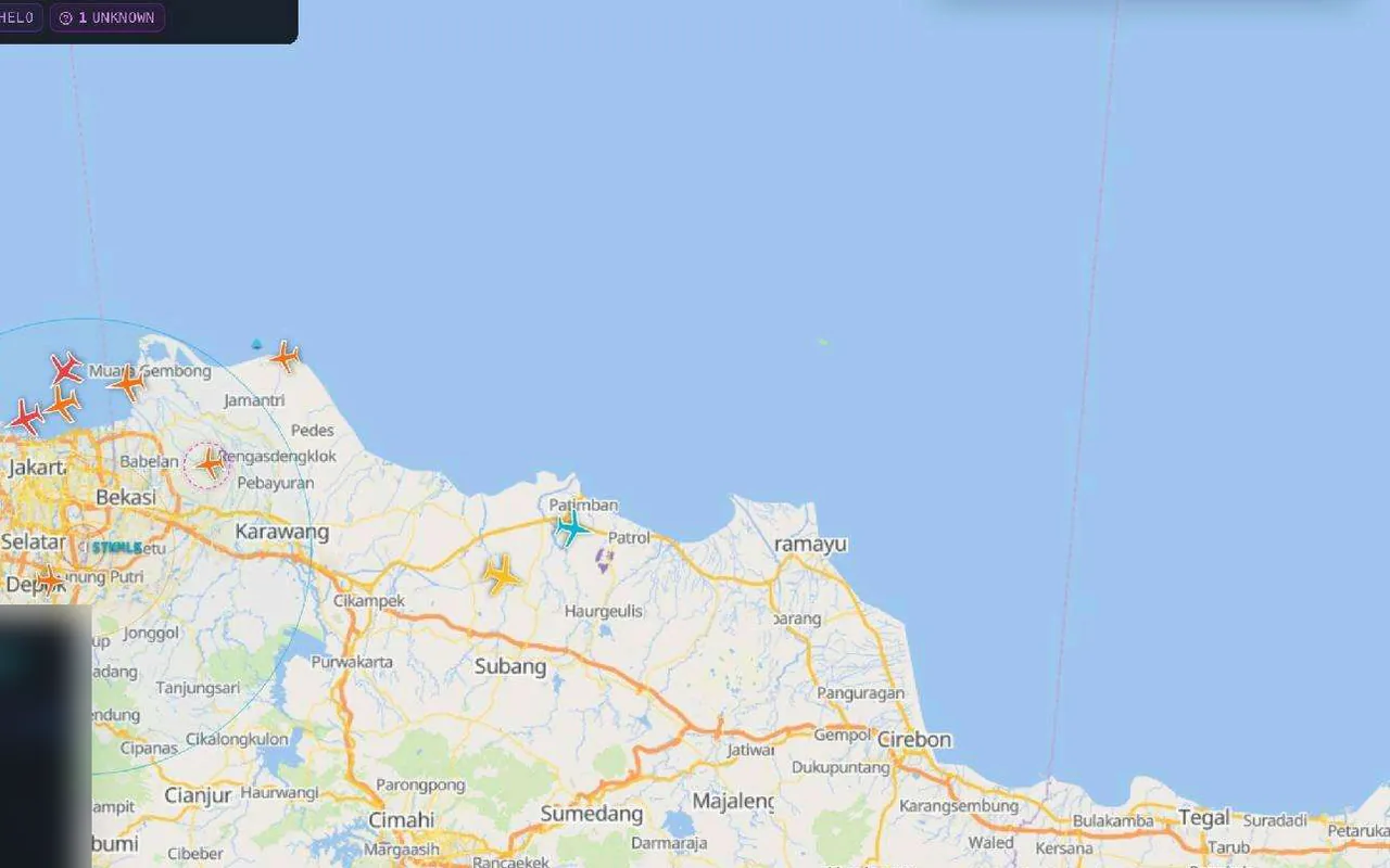 Satria ADS-B: posisi pesawat di peta Jawa bagian barat